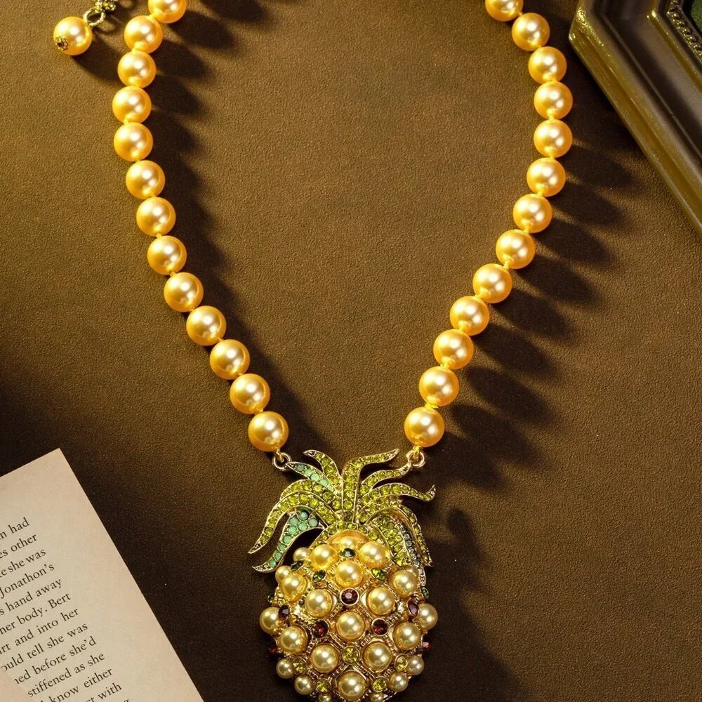 Multicolor  Women's Pineapple Design Necklace And Earrings Set